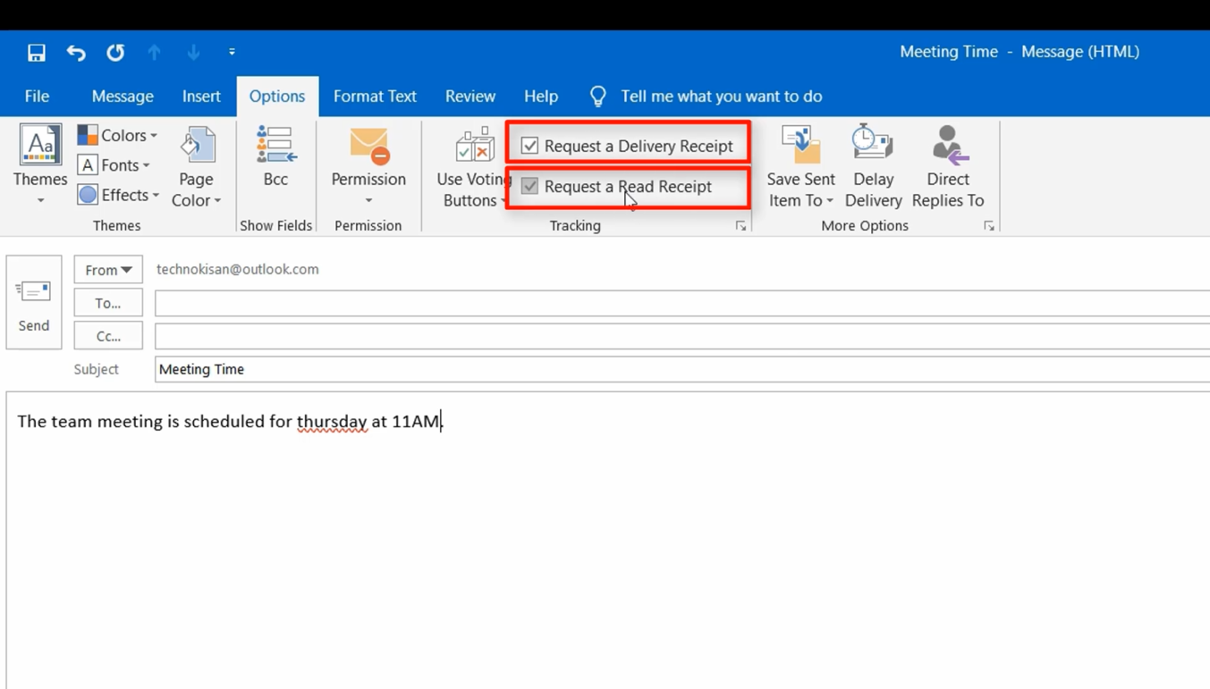 how to request confirmation of receipt of an email in outlook