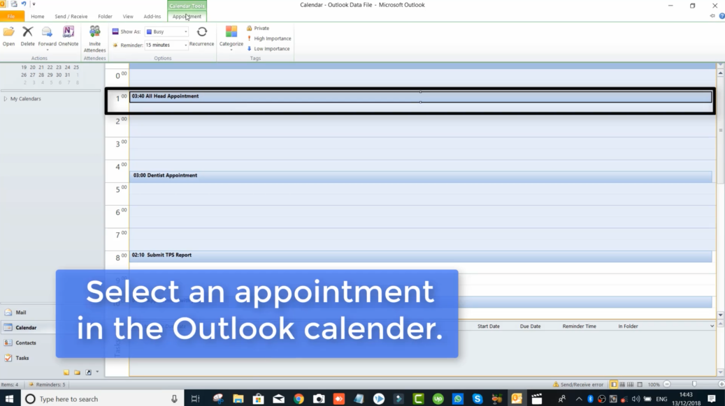 Displaying calendar reminders in Outlook Accelari